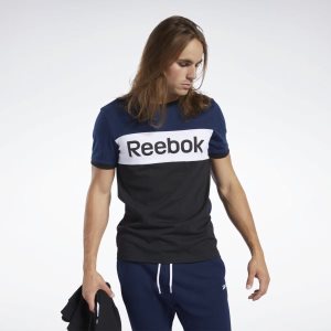 Koszulki Męskie Reebok Training Essentials Linear Logo Granatowe PL 57AOVEY